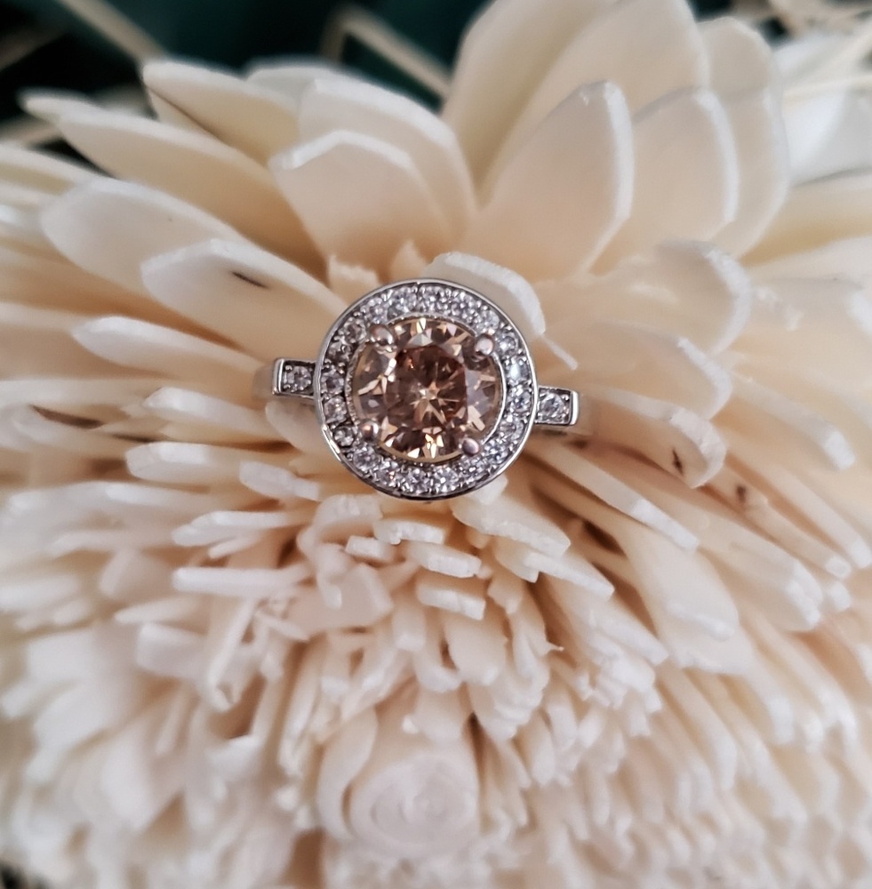 Light Orange/Champagne color Halo Ring